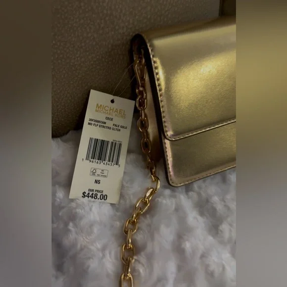 NWT MK Pale Gold The Cece Flap Crossbody Shoulder Bag With Detachable Gold Chain - Picture 2 of 16